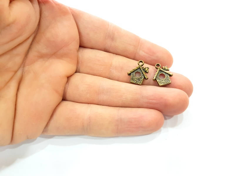 10 Bird House Charm Antique Bronze Charm Antique Bronze Plated Metal Charms (16x13mm) G10478