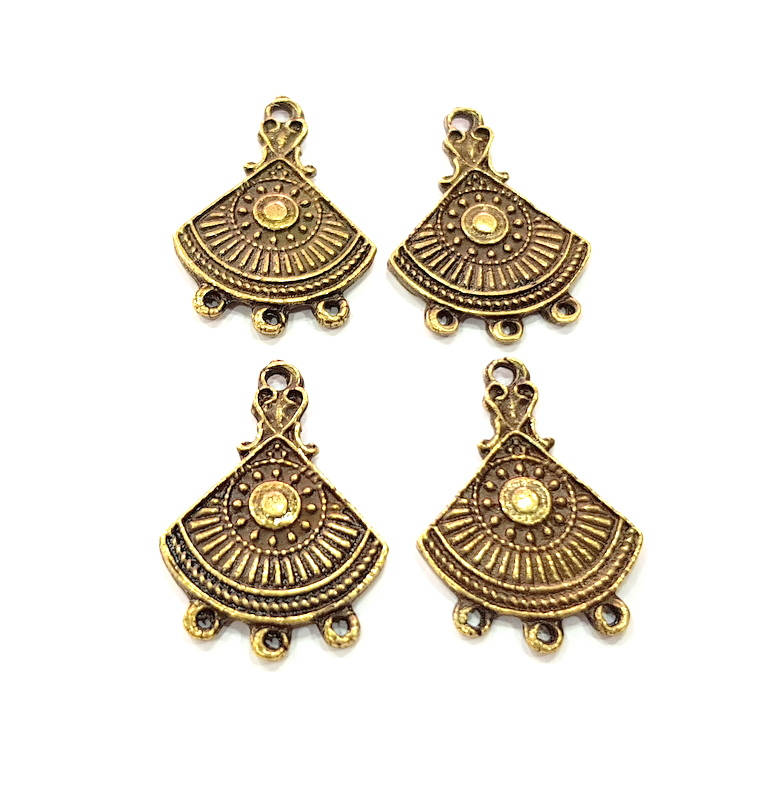 4 Antique Bronze Connector Charm Antique Bronze Plated Metal Charms (28x20mm) G10481