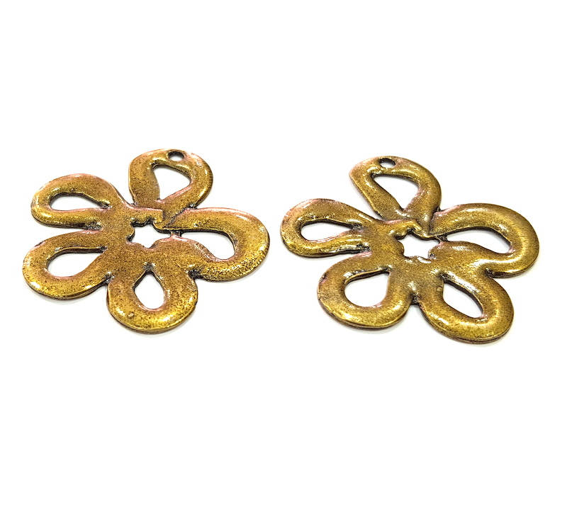 2 Flower Charm Antique Bronze Charm Antique Bronze Plated Metal Charms (42x40mm) G10482