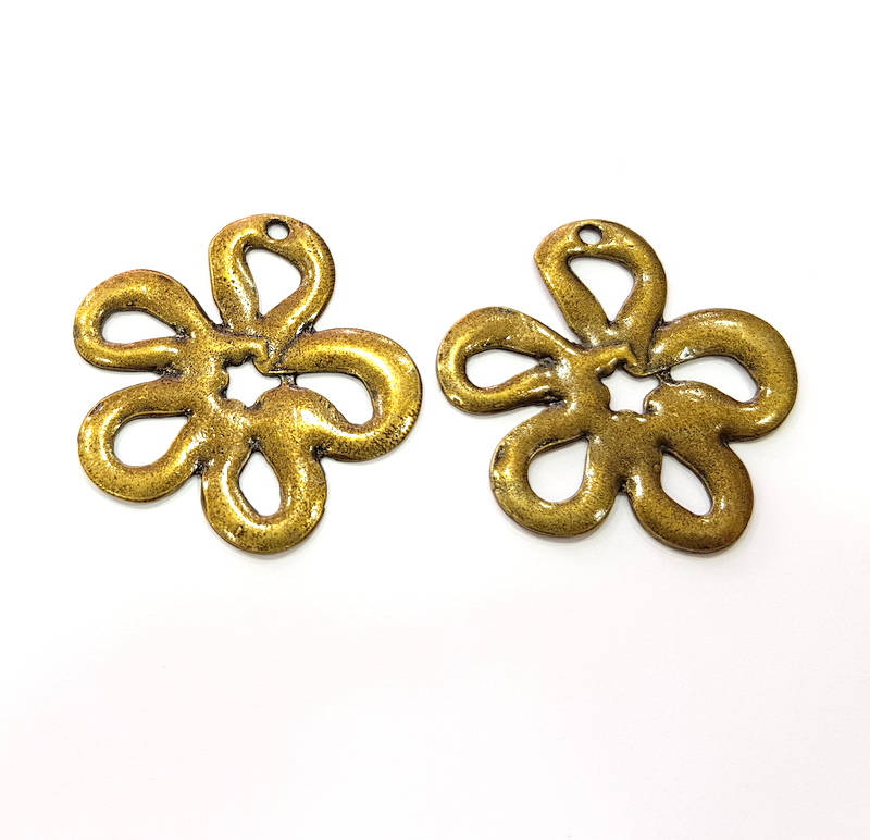 2 Flower Charm Antique Bronze Charm Antique Bronze Plated Metal Charms (42x40mm) G10482