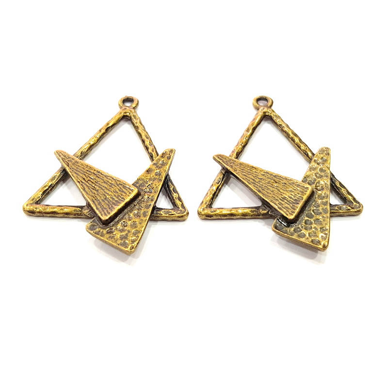 4 Triangle Charm Antique Bronze Charm Antique Bronze Plated Metal Charms (48x35mm) G10484