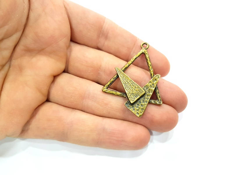 4 Triangle Charm Antique Bronze Charm Antique Bronze Plated Metal Charms (48x35mm) G10484