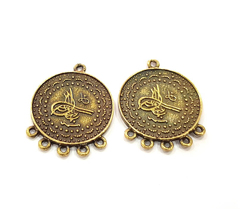 2 Antique Bronze Ottoman Signature Charm Antique Bronze Plated Charms (35x27mm) G10487