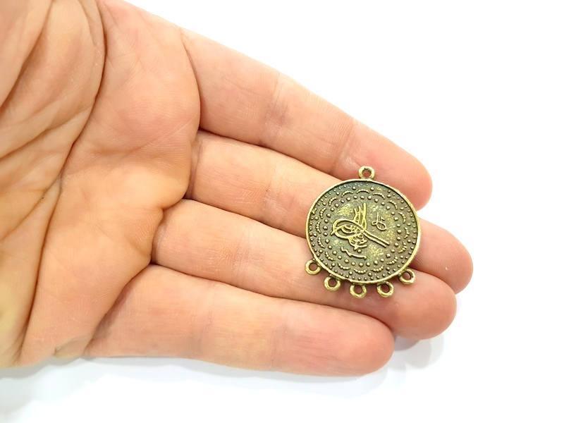 2 Antique Bronze Ottoman Signature Charm Antique Bronze Plated Charms (35x27mm) G10487