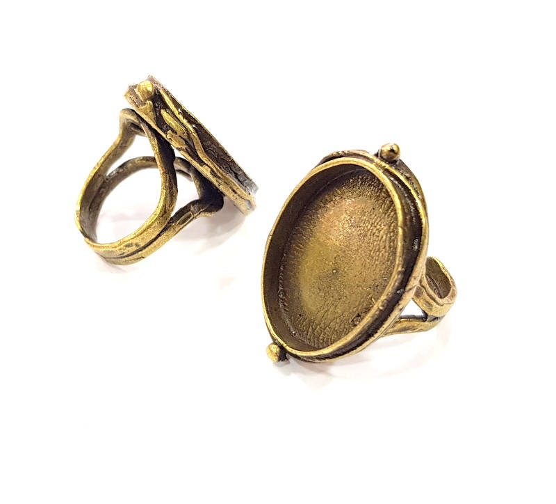 Antique Bronze Ring Blank Ring Setting inlay Blank Mosaic Bezel Base Cabochon Mountings (25x18mm Blank ) Antique Bronze Plated Brass G12295