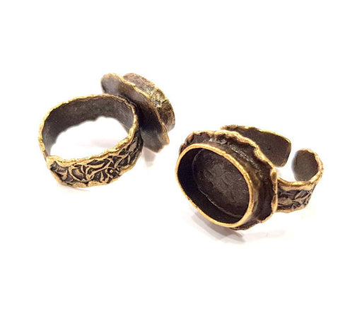 Antique Bronze Ring Blank Ring Setting inlay Blank Mosaic Bezel Base Cabochon Mountings (14x10mm Blank ) Antique Bronze Plated Brass G10490