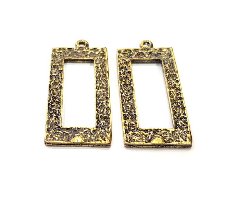 2 Square Frame Charms Antique Bronze Charm Antique Bronze Plated Metal Charms (37x18mm) G10495