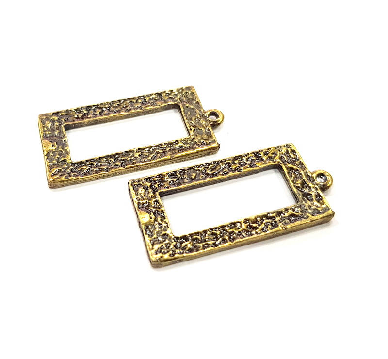 2 Square Frame Charms Antique Bronze Charm Antique Bronze Plated Metal Charms (37x18mm) G10495