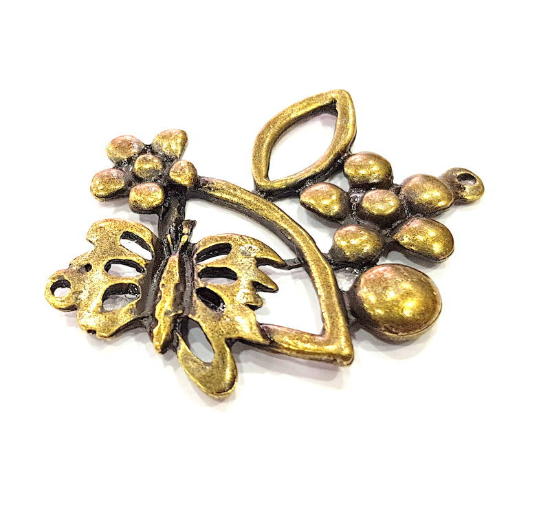 2 Butterfly Pendant Antique Bronze Pendant Antique Bronze Plated Metal Pendant (48x47mm) G10505