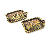 2 Flower Charm Antique Bronze Charm Antique Bronze Plated Metal Charms (33x21mm) G15351