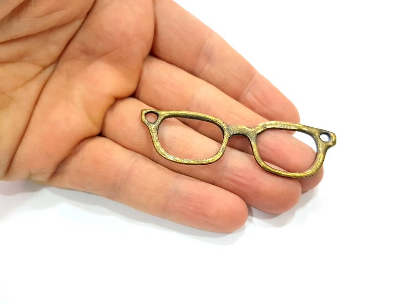 2 Glasses Pendant Antique Bronze Pendant Antique Bronze Plated Metal Pendant (73x22mm) G10509