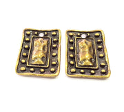 2 Square Charm Antique Bronze Charm Antique Bronze Plated Metal Charms (32x22mm) G13821