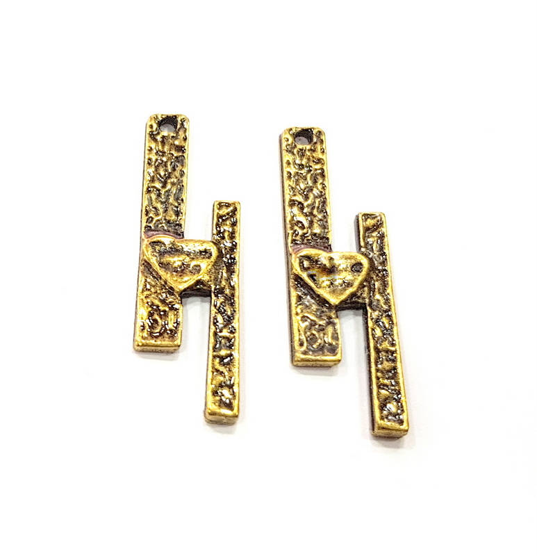 4 Hearted Bar Antique Bronze Charm Antique Bronze Plated Metal Charms (40x10mm) G10533