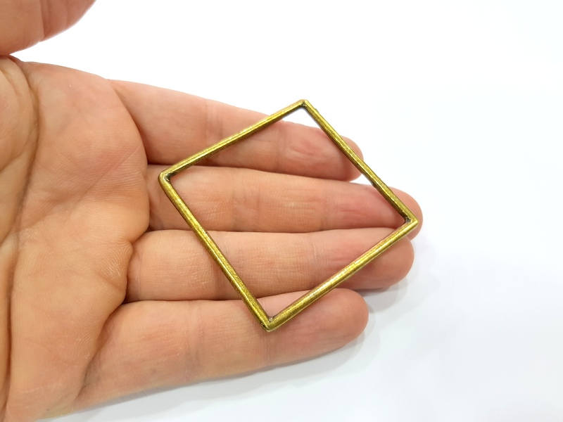 2 Large Square Connector Antique Bronze Charm Antique Bronze Plated Metal Charms (62mm) G10540