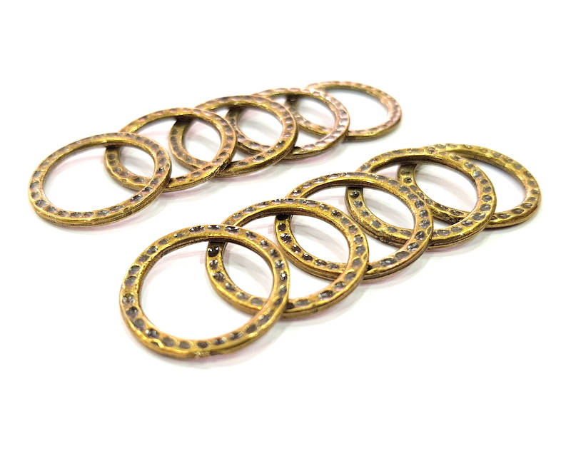 10 Hammered Circle Connector Antique Bronze Charm Antique Bronze Plated Metal Charms (20mm) G10543