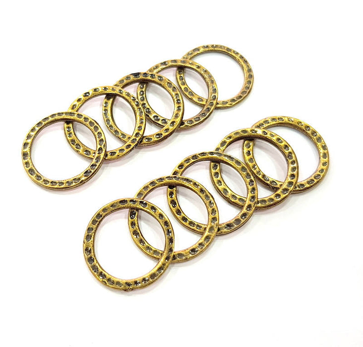 10 Hammered Circle Connector Antique Bronze Charm Antique Bronze Plated Metal Charms (20mm) G10543