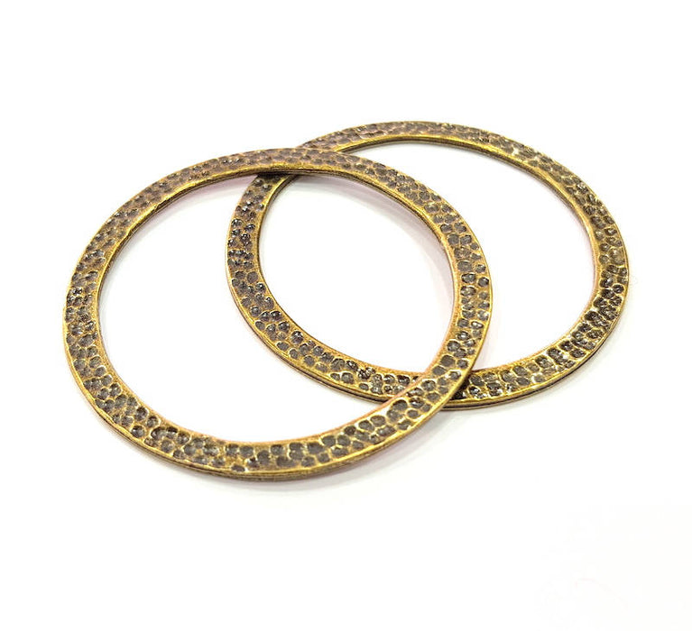 2 Large Hammered Circle Connector Antique Bronze Connector Antique Bronze Plated Metal  (58mm) G10547
