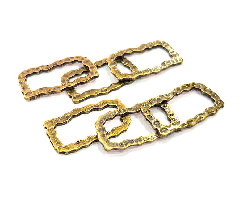 6 Hammered Square Frame Connector Antique Bronze Connector Antique Bronze Plated Metal  (25x13mm) G10548
