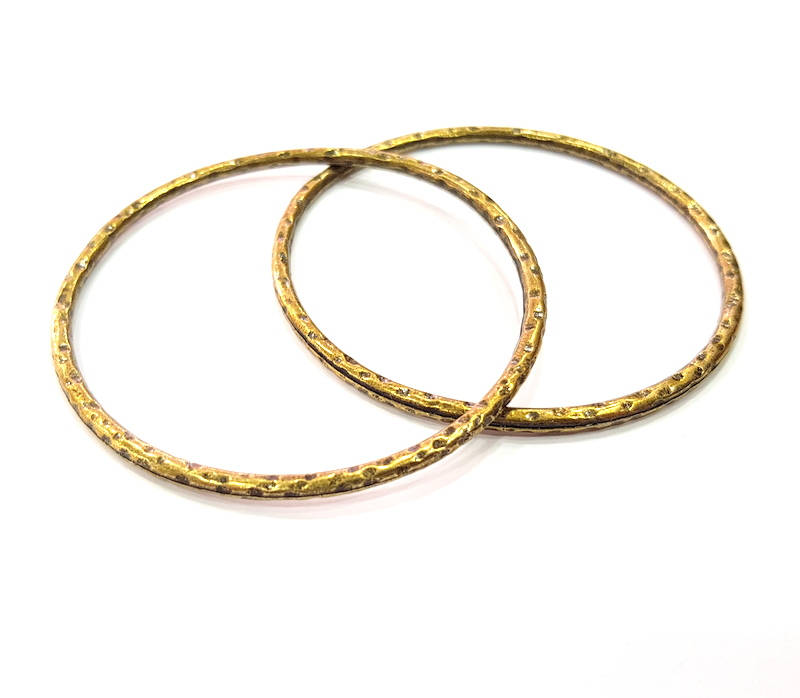 2 Large Hammered Circle Connector Antique Bronze Connector Antique Bronze Plated Metal  (68mm) G10551