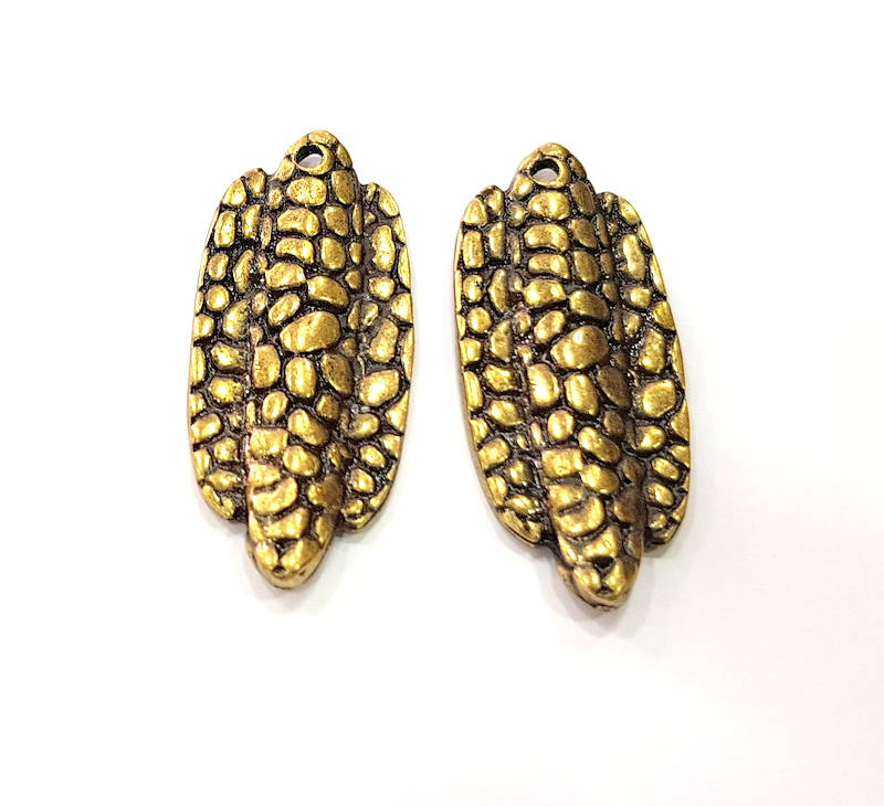 2 Mottled Charm Antique Bronze Charm Antique Bronze Plated Metal (45x19mm) G10570