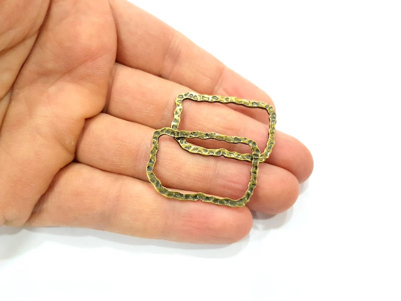 4 Hammered Square Frame Connector Antique Bronze Connector Antique Bronze Plated Metal  (35x23mm) G10573