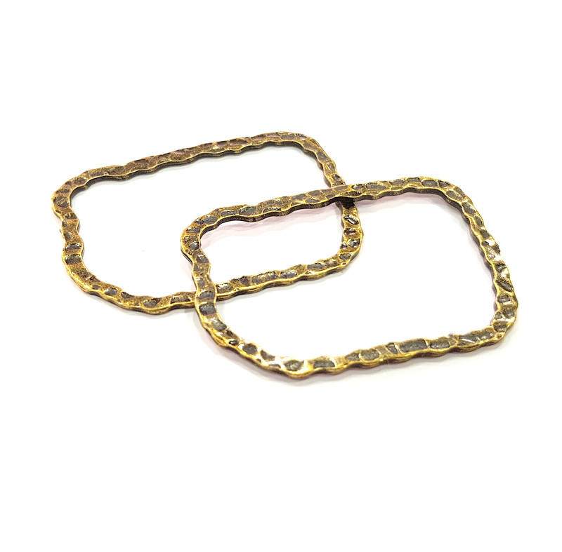 4 Hammered Square Frame Connector Antique Bronze Connector Antique Bronze Plated Metal  (41x27mm) G10580