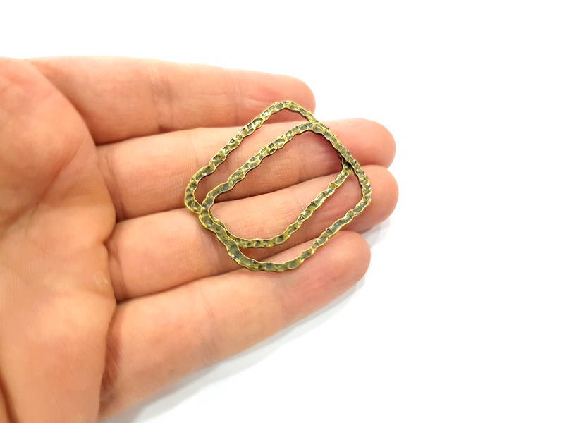 4 Hammered Square Frame Connector Antique Bronze Connector Antique Bronze Plated Metal  (41x27mm) G10580