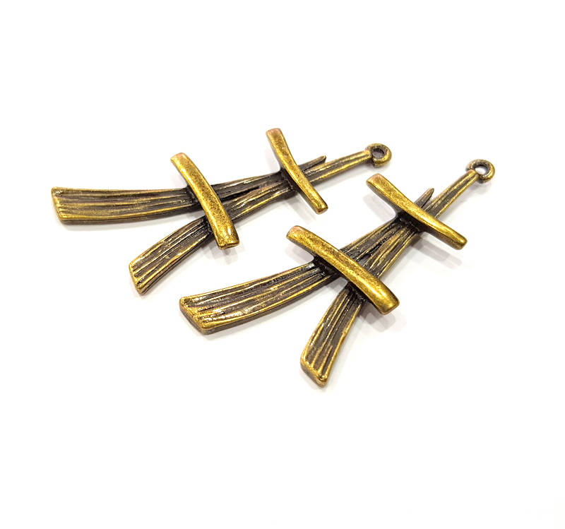 2 Antique Bronze Charm Antique Bronze Plated Metal  (51x22mm) G10584