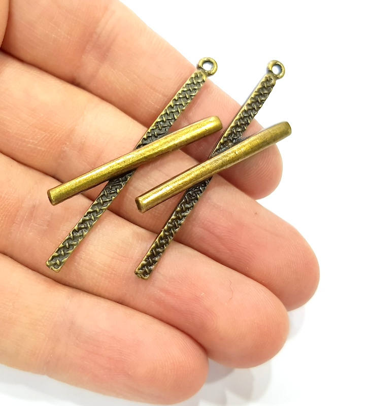 6 Rod Charm Antique Bronze Charm Antique Bronze Plated Metal  (54x3mm) G10585