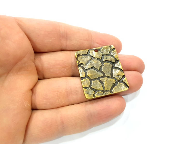 2 Square Charm Antique Bronze Charm Antique Bronze Plated Metal Charms (36x30mm) G10588
