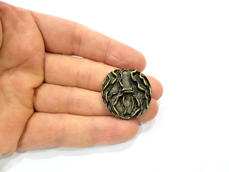 2 Wavy Round Charm Antique Bronze Charm Antique Bronze Plated Metal Charms (30mm) G10592