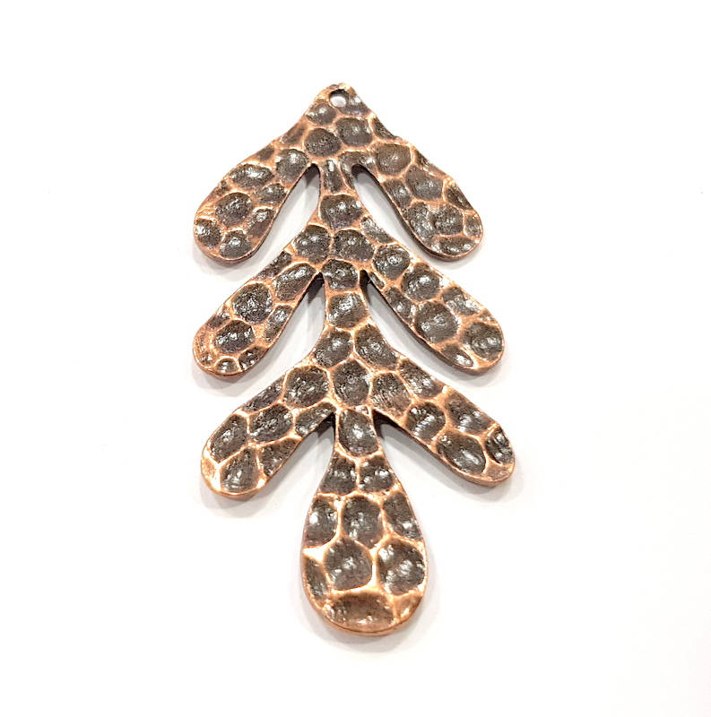 2 Hammered Leaf Pendant Antique Copper Pendant Antique Copper Plated Metal (56x28mm) G10613