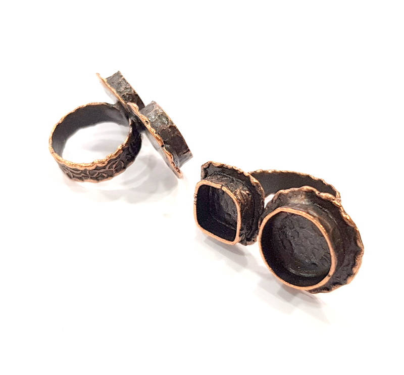 Copper Ring Settings inlay Ring Blank Mosaic Ring Bezel Base Cabochon Mountings (14mm,10x10mm blank) Antique Copper Plated Brass G10620