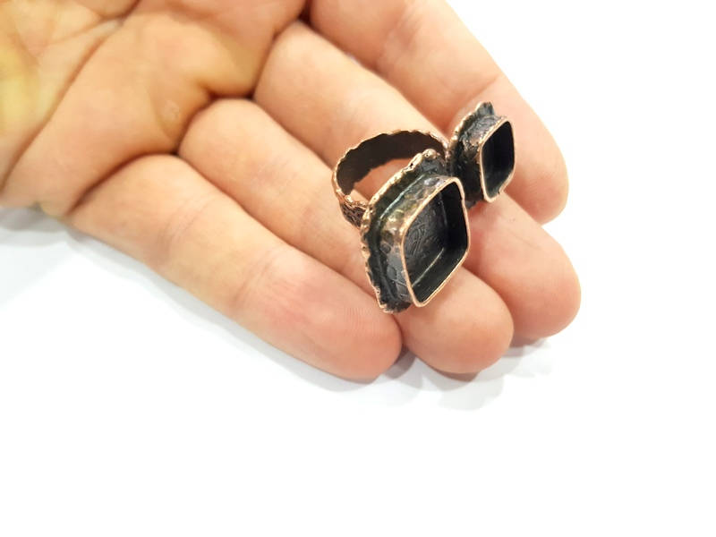 Copper Ring Settings inlay Ring Blank Mosaic Ring Bezel Base Cabochon Mountings (15x15mm,10x10mm blank) Antique Copper Plated Brass G10623