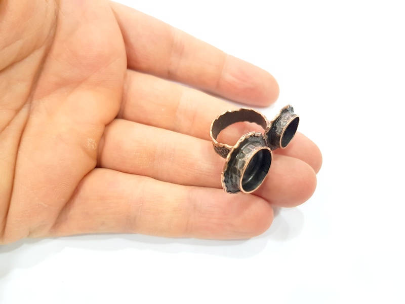 Copper Ring Settings inlay Ring Blank Mosaic Ring Bezel Base Cabochon Mountings (14mm,10mm blank) Antique Copper Plated Brass G10624