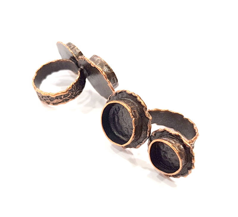 Copper Ring Settings inlay Ring Blank Mosaic Ring Bezel Base Cabochon Mountings (14mm,10mm blank) Antique Copper Plated Brass G10624