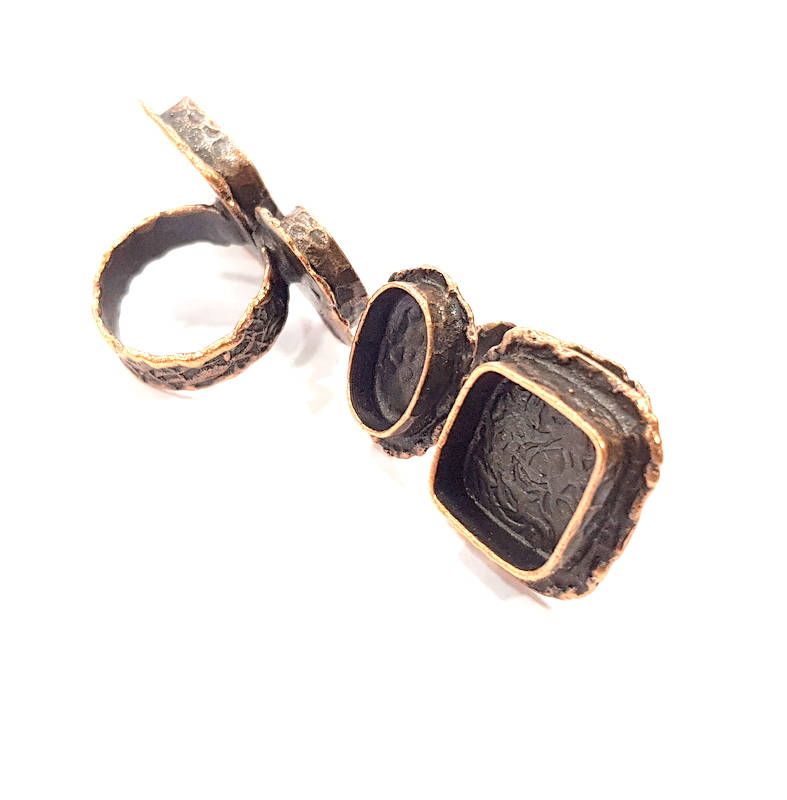 Copper Ring Settings inlay Ring Blank Mosaic Ring Bezel Base Cabochon Mountings (14x10mm,15x15mm blank) Antique Copper Plated Brass G10626