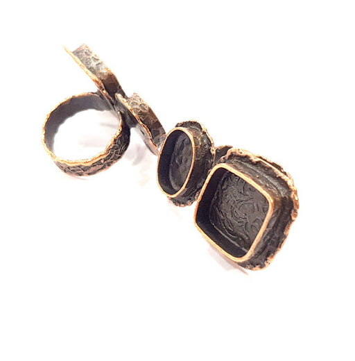 Copper Ring Settings inlay Ring Blank Mosaic Ring Bezel Base Cabochon Mountings (14x10mm,15x15mm blank) Antique Copper Plated Brass G10626