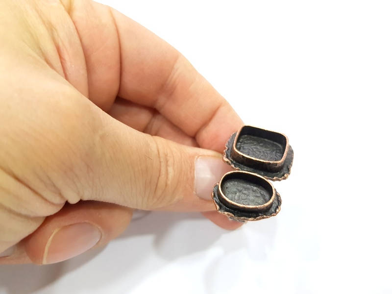 Copper Ring Settings inlay Ring Blank Mosaic Ring Bezel Base Cabochon Mountings (14x10mm,15x15mm blank) Antique Copper Plated Brass G10626