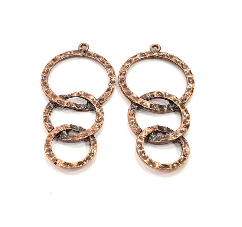 2 Ringed Pendant Antique Copper Pendant Antique Copper Plated Metal (52x26mm) G10627