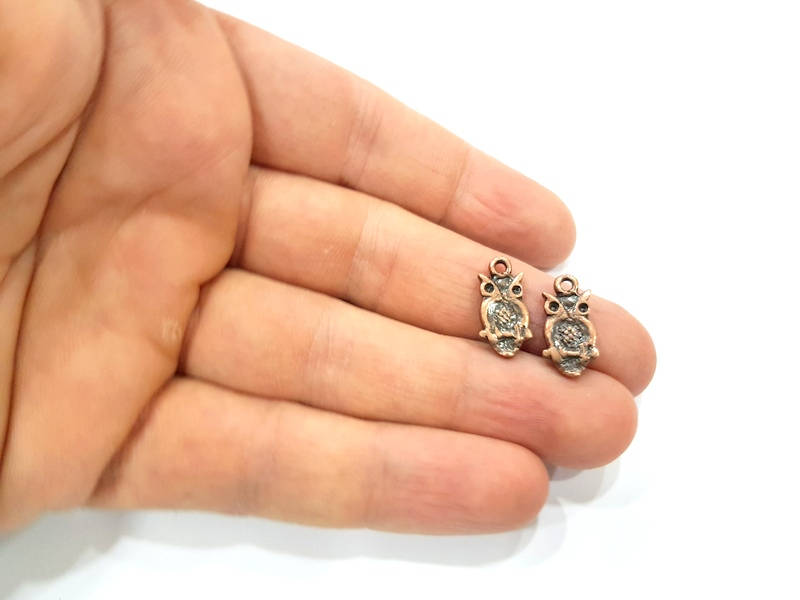 10 Owl Charm Antique Copper Charm Antique Copper Plated Metal (17x9mm) G10629