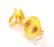 Gold Ring Settings Blank inlay Ring Mosaic Ring Bezel Base Cabochon Mountings Adjustable (14mm blank ) Gold Plated Brass G10716