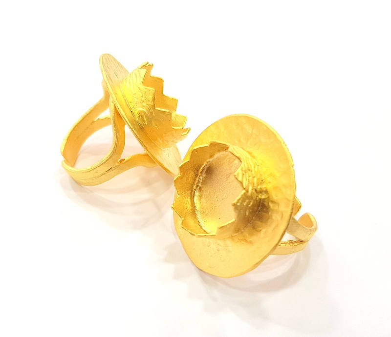 Gold Ring Settings Blank inlay Ring Mosaic Ring Bezel Base Cabochon Mountings Adjustable (14mm blank ) Gold Plated Brass G10716