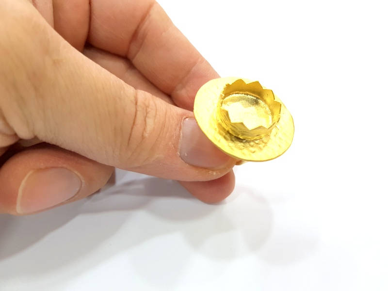 Gold Ring Settings Blank inlay Ring Mosaic Ring Bezel Base Cabochon Mountings Adjustable (14mm blank ) Gold Plated Brass G10716