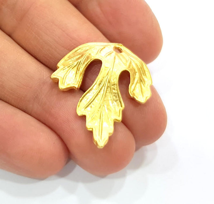 2 Leaf Charm Gold Plated Metal Charms  (30x25mm)  G12935