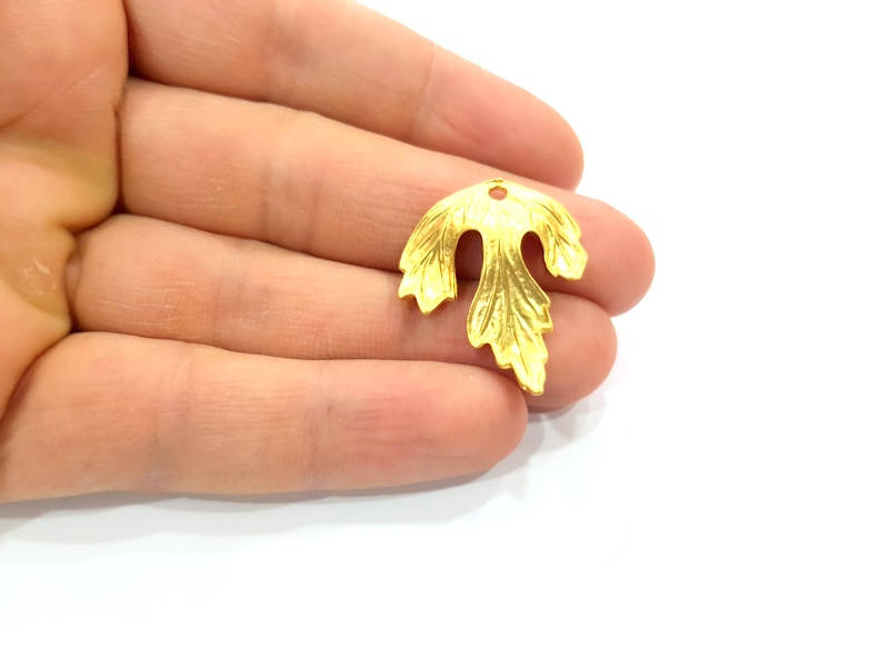 2 Leaf Charm Gold Plated Metal Charms  (30x25mm)  G12935