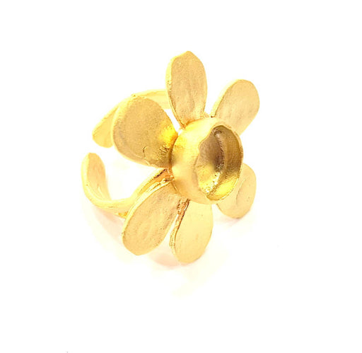 Gold Ring Settings Blank inlay Ring Mosaic Ring Bezel Base Cabochon Mountings Adjustable (10mm blank ) Gold Plated Brass G10721