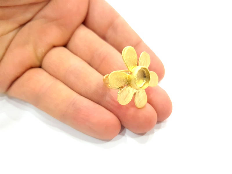 Gold Ring Settings Blank inlay Ring Mosaic Ring Bezel Base Cabochon Mountings Adjustable (10mm blank ) Gold Plated Brass G10721