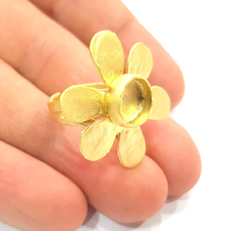 Gold Ring Settings Blank inlay Ring Mosaic Ring Bezel Base Cabochon Mountings Adjustable (10mm blank ) Gold Plated Brass G10721