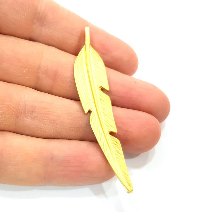 Feather Pendant Gold Plated Metal Charms  (67x12mm)  G15444